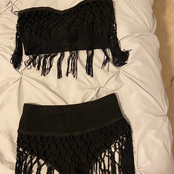 Bear Dance Pants - 2 piece black festival fringe set